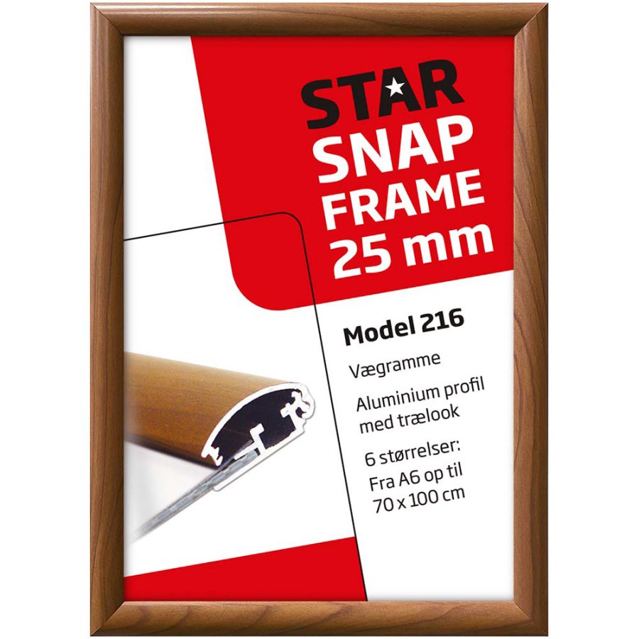 Alu snap frame, 25 mm, A3, wooden finish