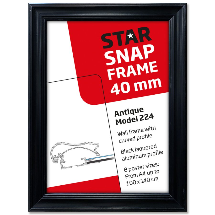 Antique snap frame, 40 mm, A1, black