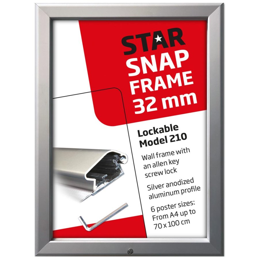 Lockable snap frame, 32 mm, 70 x 100, silver