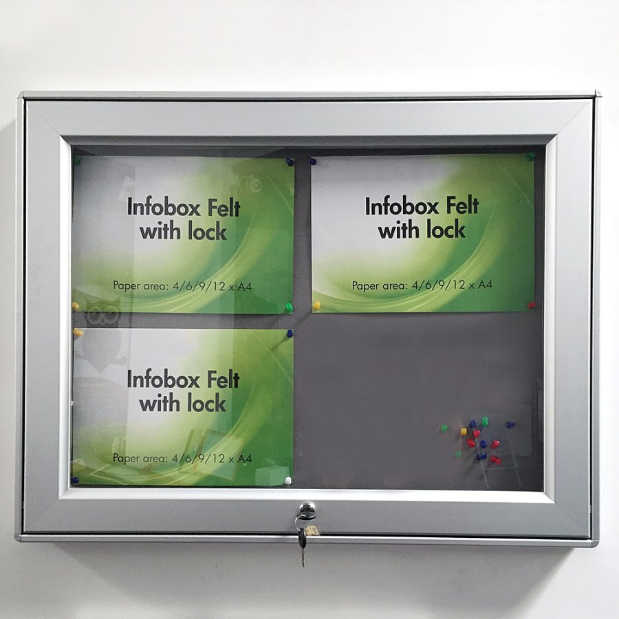 Infobox, alu/silver, with felt and lock, 4 x A4
