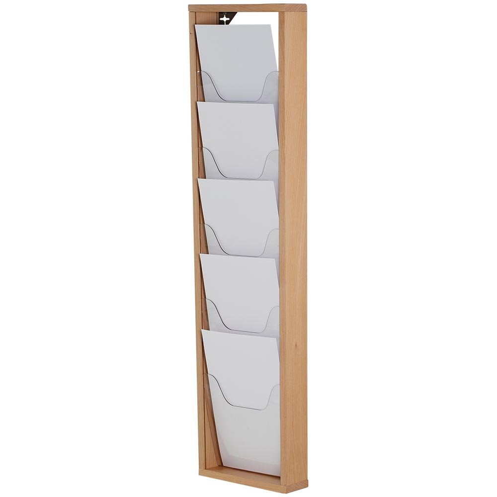 Wooden Wall Brochure Holder, 5 x A4, Wood | Danish Sign Export