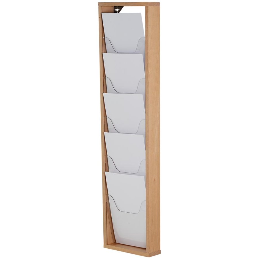 Wooden Brochureholder Wall. Natural wood. 5xA4