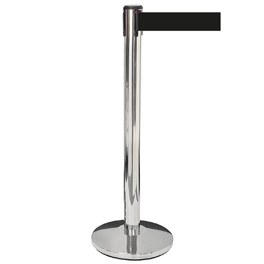 Crowd Barrier Belt, silver stand with 3 metres black belt