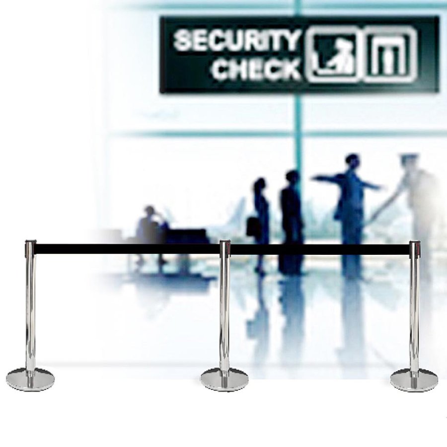 Crowd Barrier Belt, silver stand with 3 metres black belt