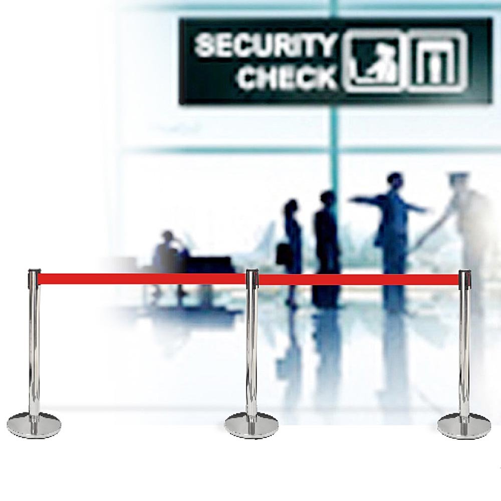 Bollard, 1 pc, metal, 3 m adhesive tape, Silver post, red ribbon ...