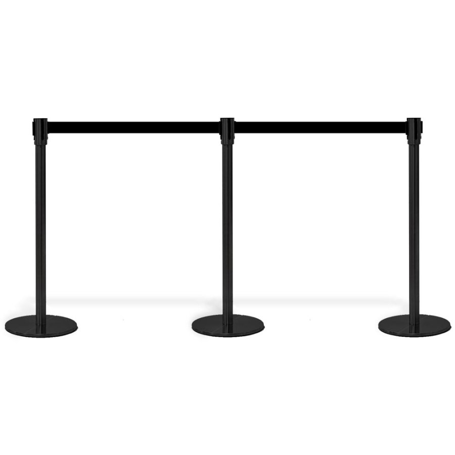 Crowd Barrier, black stand with black 3 meter belt
