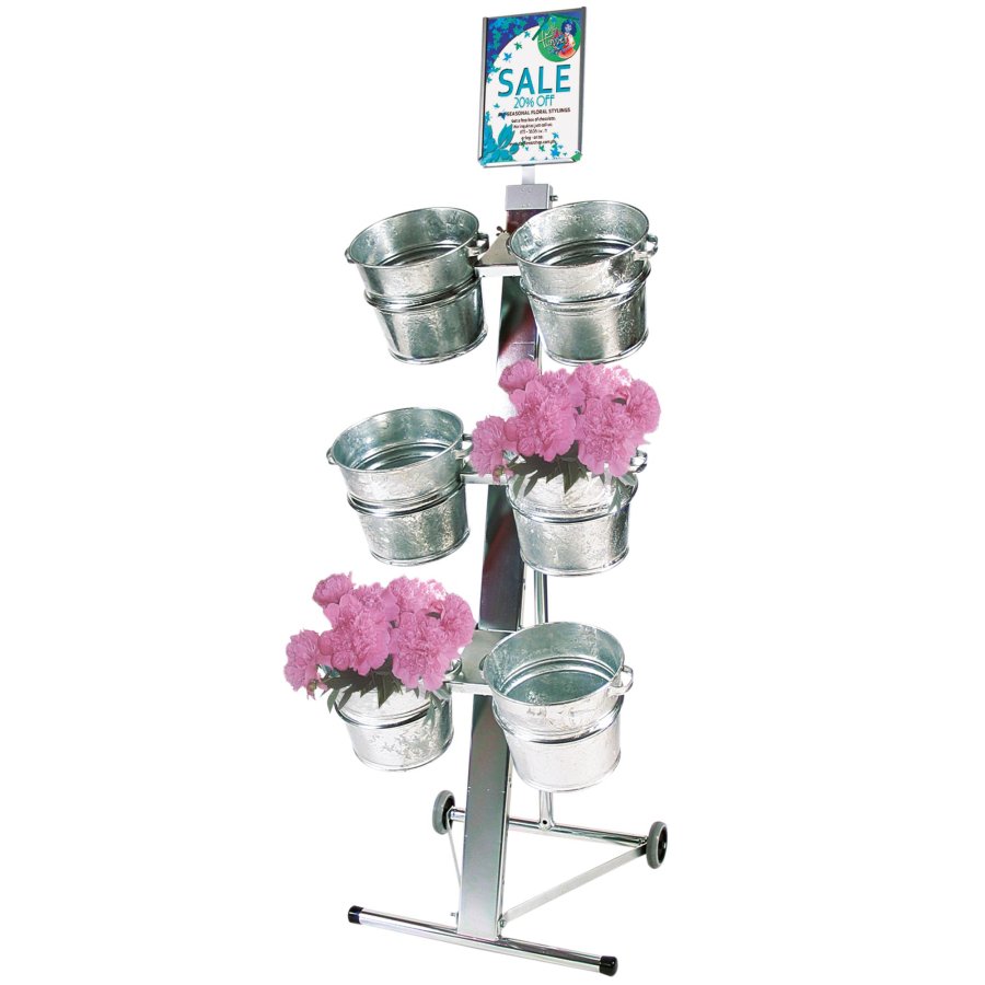 Shop Display with 6 buckets, A4 sign holder