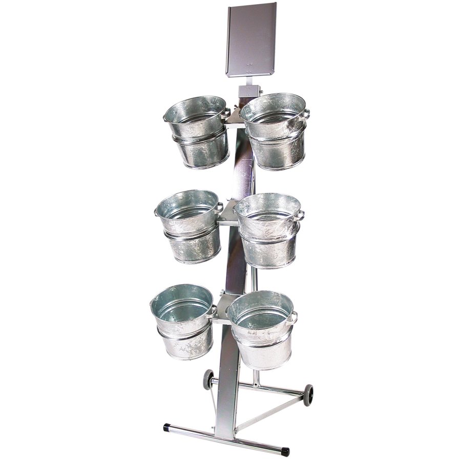 Shop Display with 6 buckets, A4 sign holder