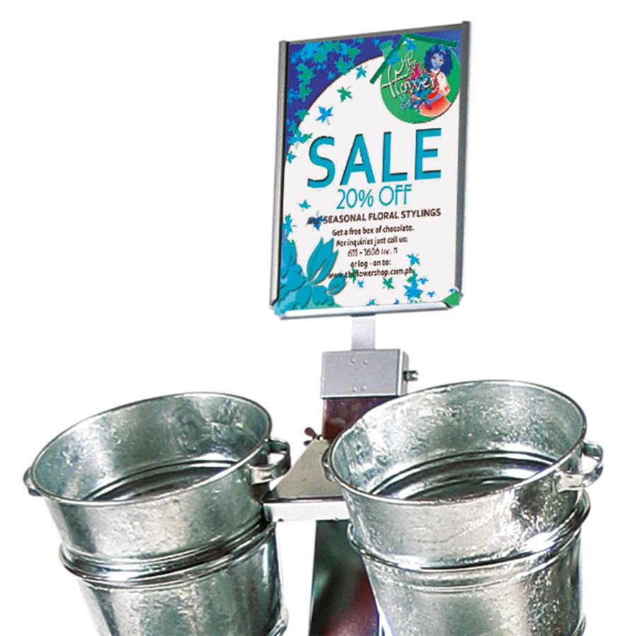 Shop Display with 6 buckets, A4 sign holder