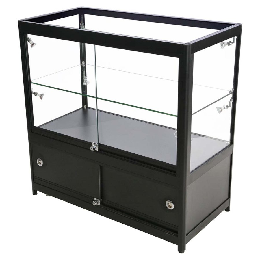 Showcase Counter Duo, black, with storage and LED spots