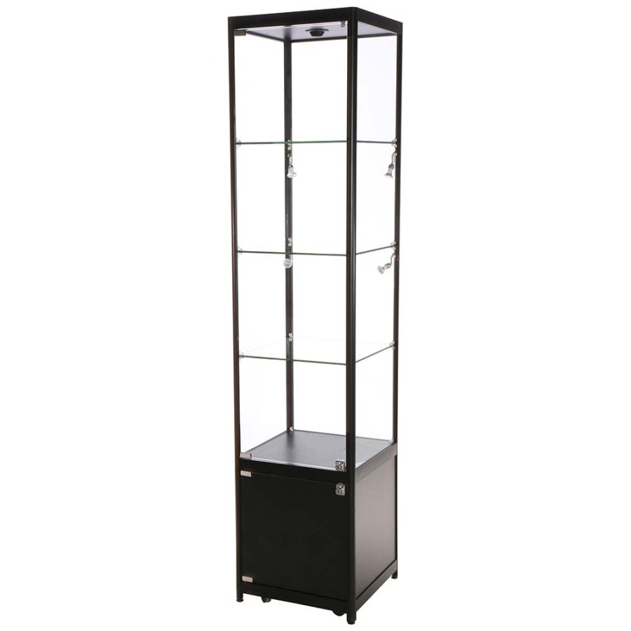 Showcase Tower Solo, black, with storage and LED spots