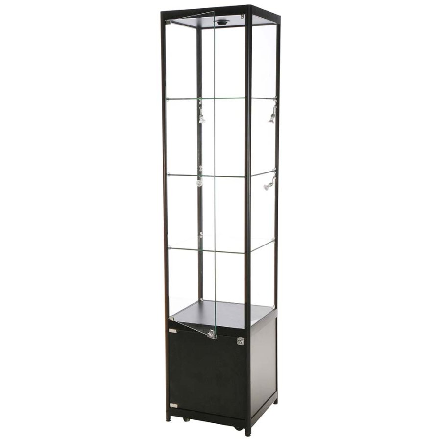 Showcase Tower Solo, black, with storage and LED spots