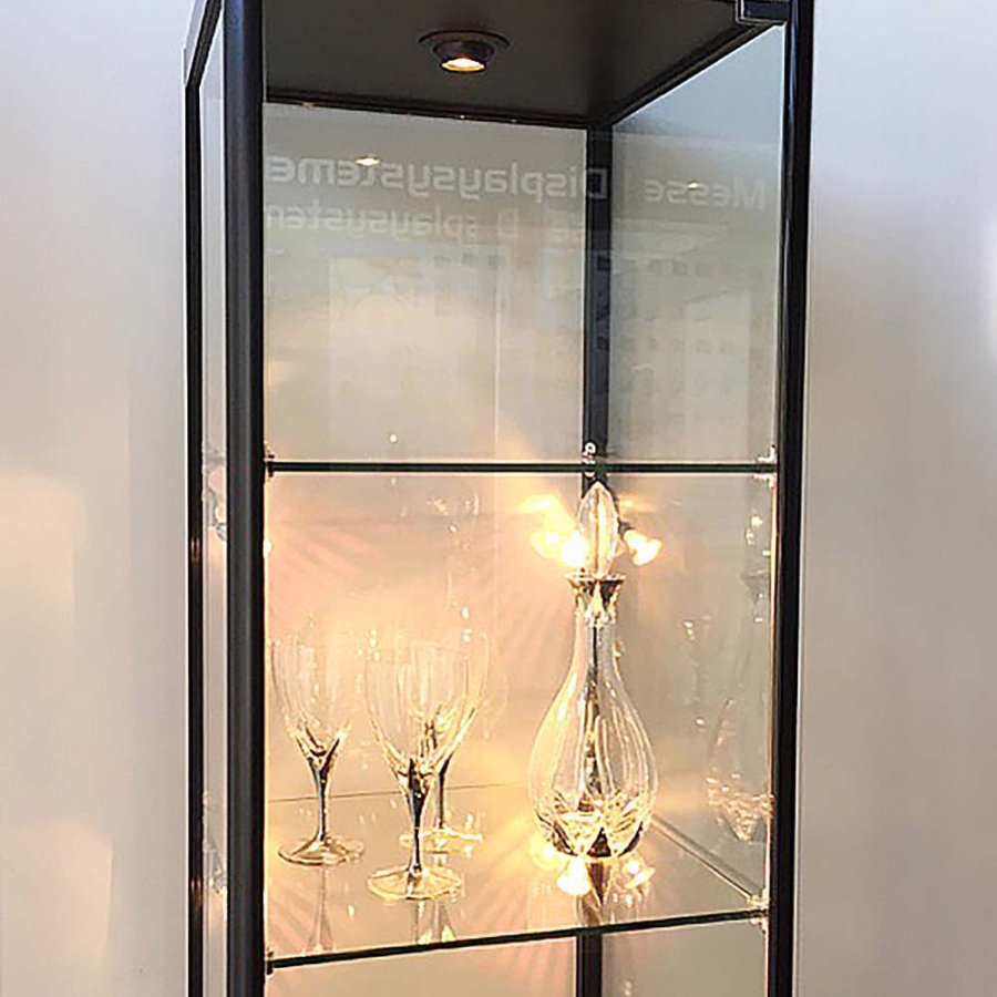 Showcase Tower Solo, black, with storage and LED spots