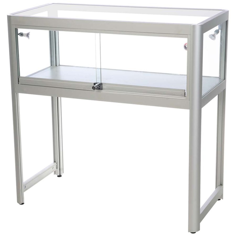 Showcase Desk Duo, silver, with LED spots
