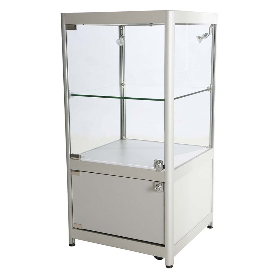 Showcase Counter Solo, silver, with storage and LED spots