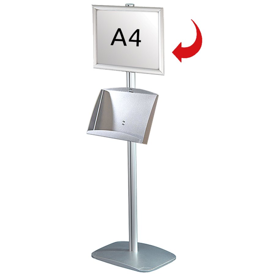 Free Standing Sign Holder, Mini MultiStand, one-sided, Snap frame and steel shelf, A4 - 21 x 29,7 cm