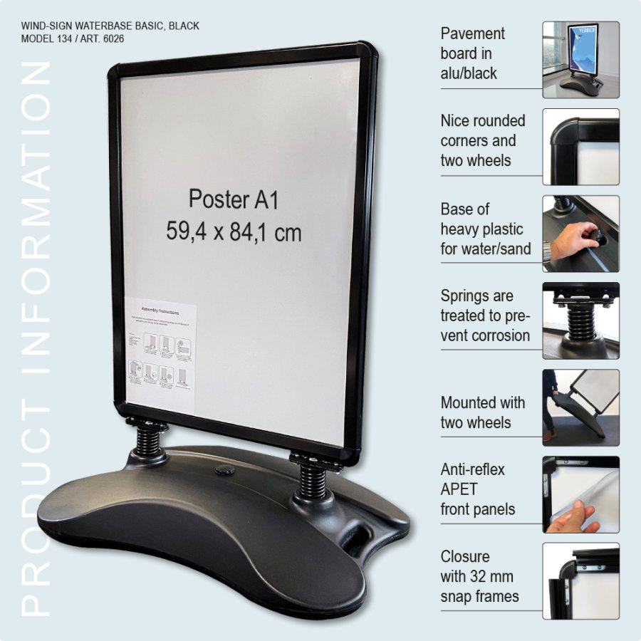 Pavement Sign, Wind-Sign Waterbase Basic, 32 mm, Black, A1 - 59,4 x 84,1 cm