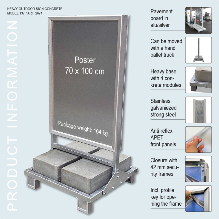 Pavement Sign, Heavy Outdoor, Concrete Base, B1 - 70 x 100 cm