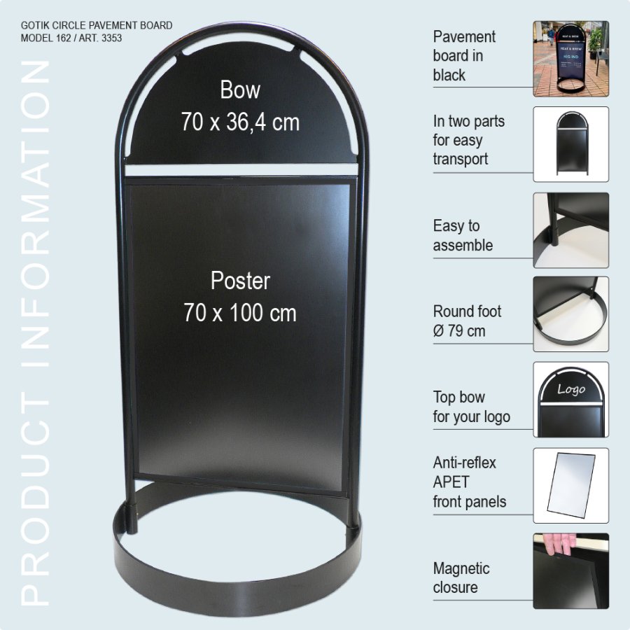 A Board with logo plate, Gotik Circle, Black, B1 - 70 x 100 cm