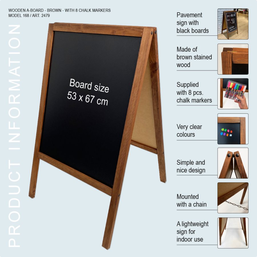 Pavement Sign, Chalkboard, including markers, 53 x 67 cm, Dark stained