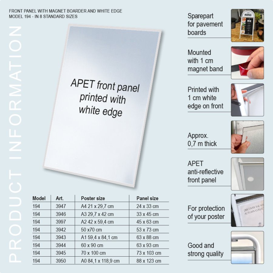 Replacement film for A Boards, Snap Frames, PET, magnetic, 63 x 93 cm