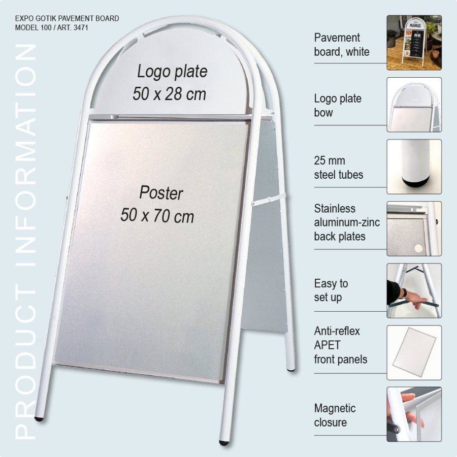 Pavement Sign, Gotik Original, White, B2 - 50 x 70 cm