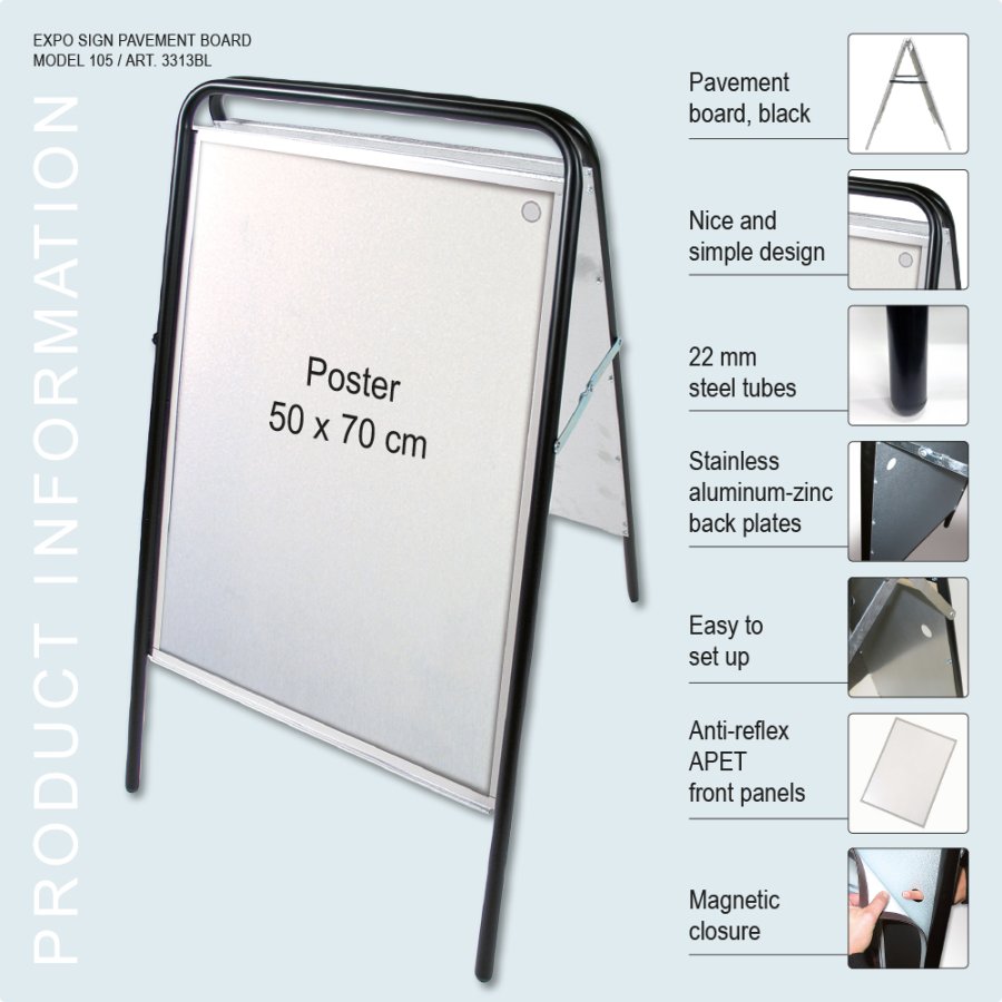 Pavement Sign, Expo Sign, 22 mm, Black, B2 - 50 x 70 cm