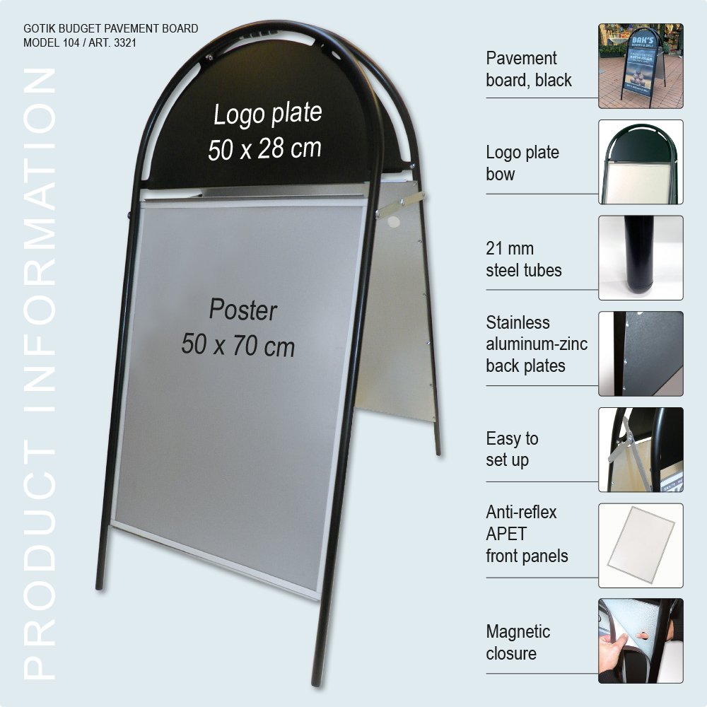 Pavement Sign, Gotik Budget, Black, B2 - 50 x 70 cm | Danish Sign Export