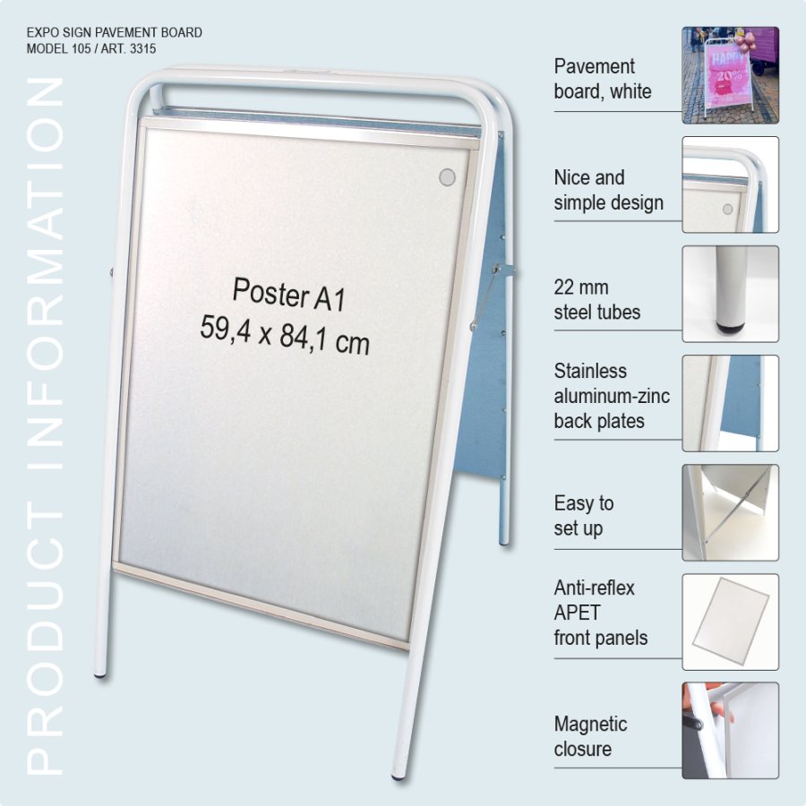 Pavement Sign, Expo Sign, 22 mm, White, A1 - 59,4 x 84,1 cm