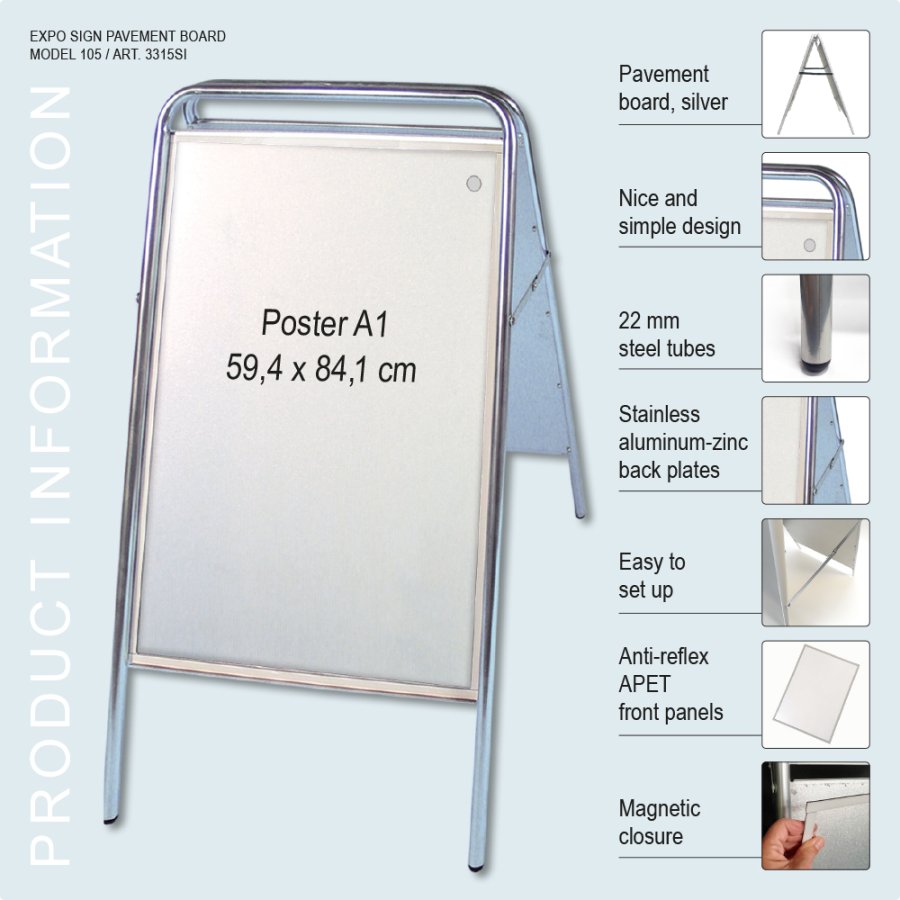 Pavement Sign, Expo Sign, 22 mm, Silver, A1 - 59,4 x 84,1 cm