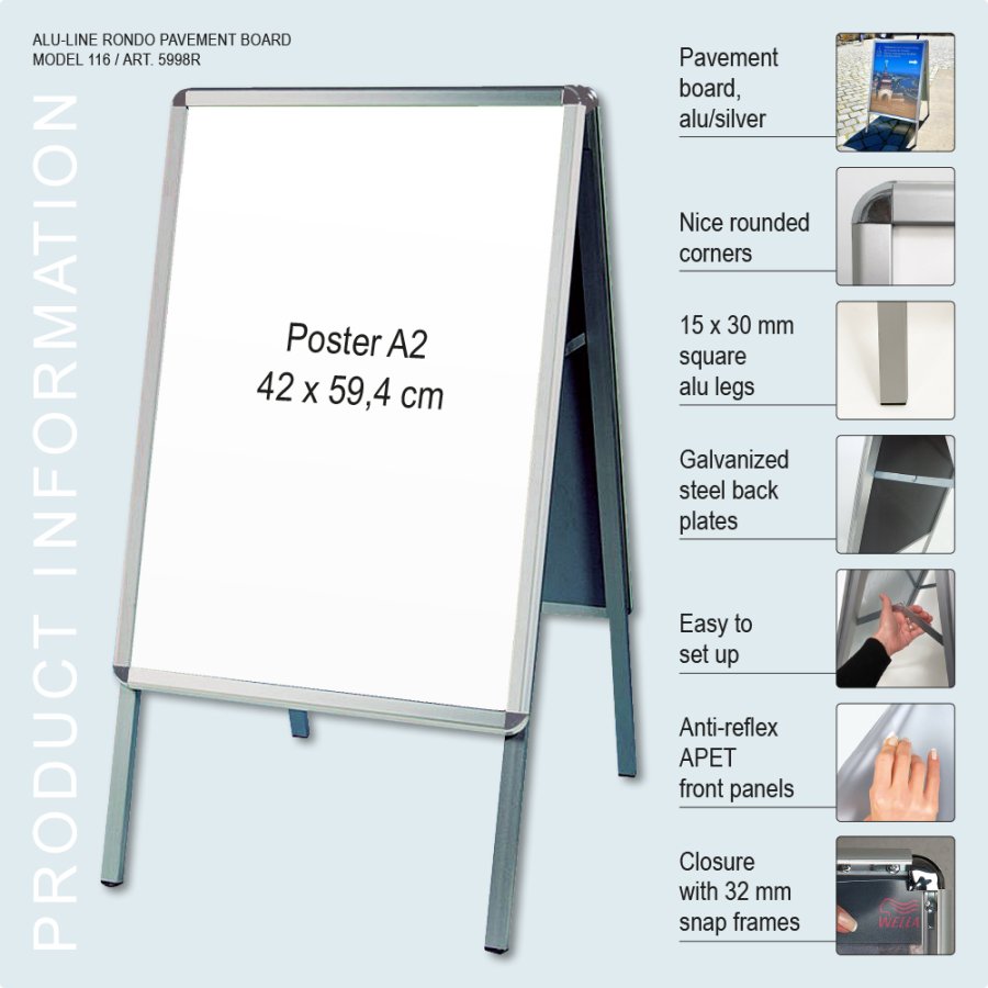 A Board, Alu-Line Rondo, silver, A2 - 42 x 59,4 cm