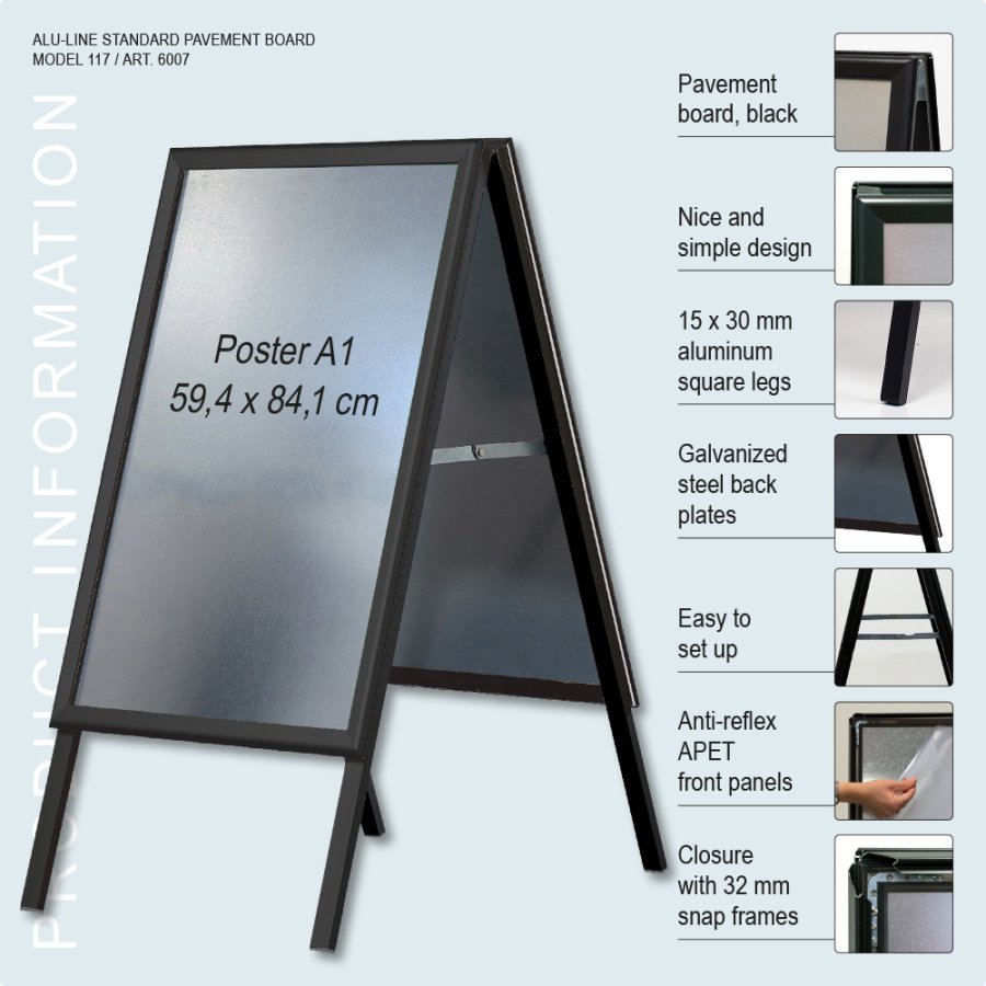 Pavement Sign, Alu-Line Standard, 32 mm, Black, A1 - 59,4 x 84,1 cm