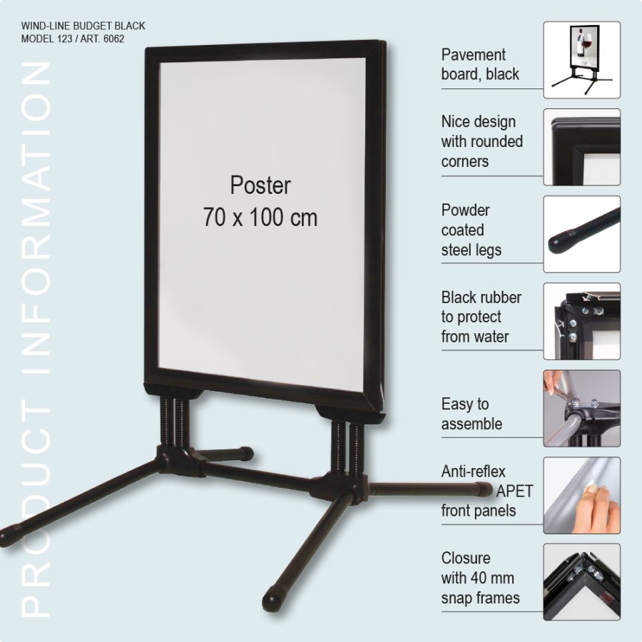 Pavement Sign, Wind-Line Budget, 40 mm, Black, B1 - 70 x 100 cm