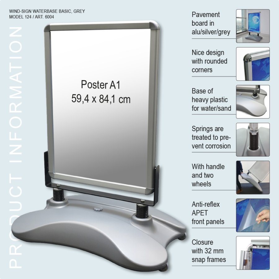 Pavement Sign, Wind-Sign Waterbase Basic, 32 mm, Silver, A1 - 59,4 x 84,1 cm