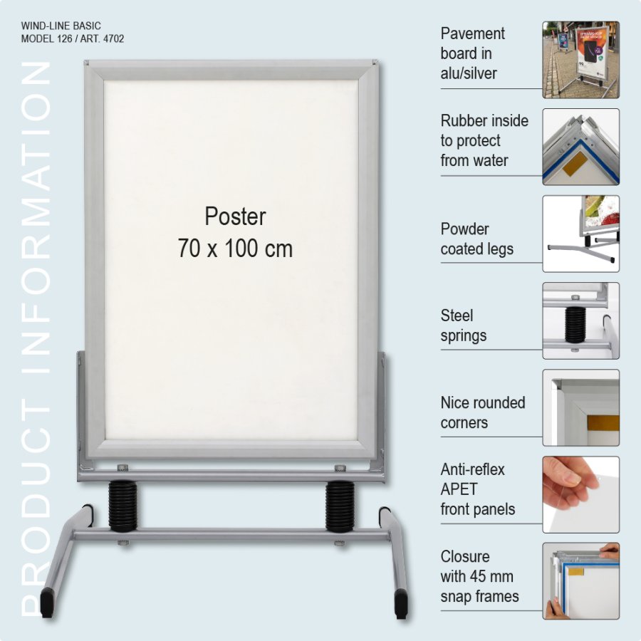 Pavement Sign, Wind-Line Basic, silver, B1 - 70 x 100 cm