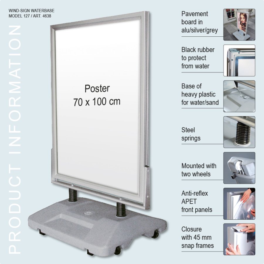 Pavement Sign, Wind-Sign Waterbase, silver, B1 - 70 x 100 cm
