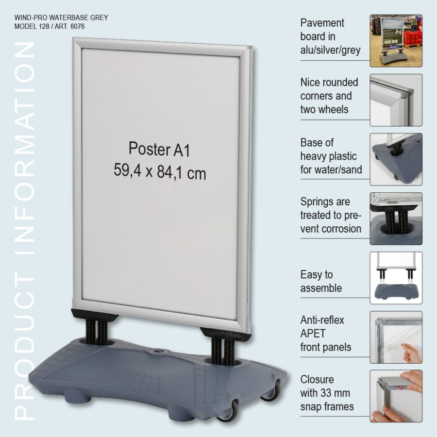 Pavement Sign, Wind-Pro Waterbase, 33 mm, Silver, A1 - 59,4 x 84,1 cm