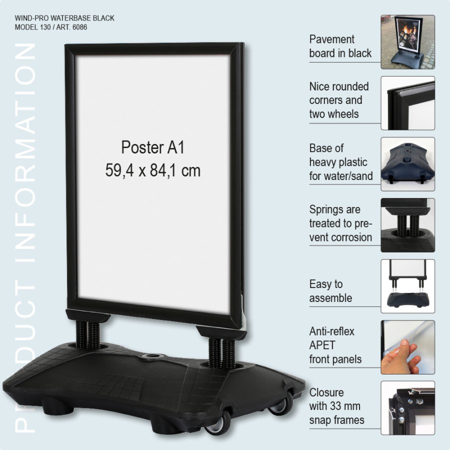 Pavement Sign, Wind-Pro Waterbase, 33 mm, Black, A1 - 59,4 x 84,1 cm