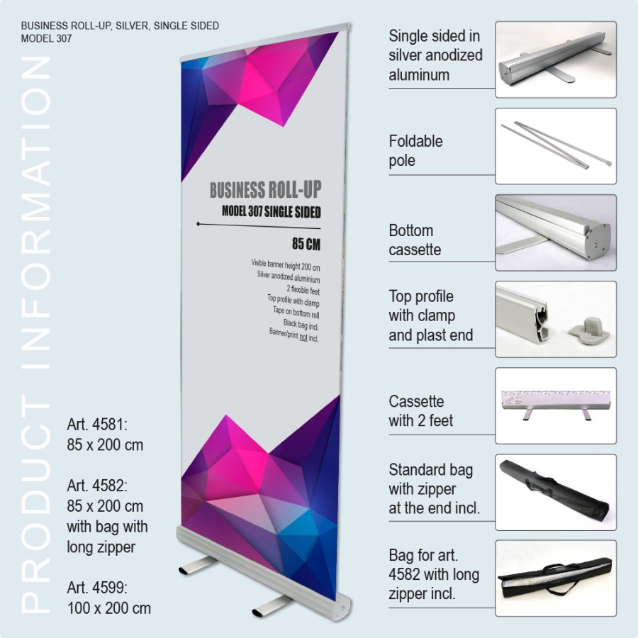 Roller Banner Cassette, Business, one-sided, aluminum, including bag, 85 cm