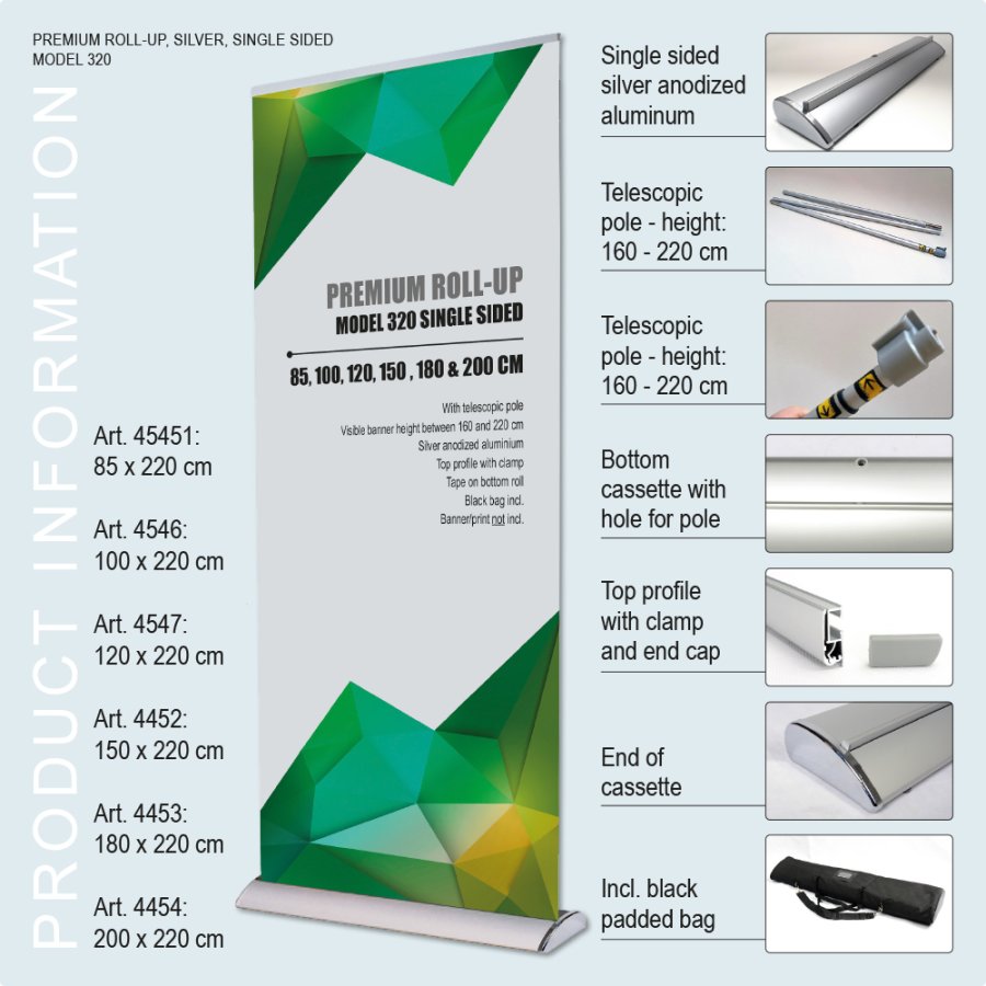 Roller Banner, Basic, Premium, one-sided, Silver, 85 cm