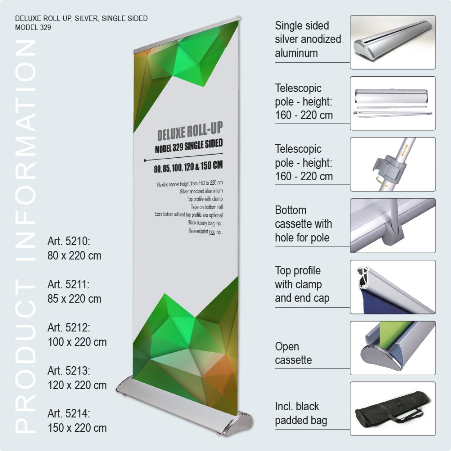 Roller Banner, Basic, Deluxe, one-sided, aluminum, 85 cm