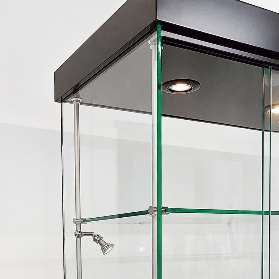 Showcase Frameless glass display cabinet with LED light and lock, black